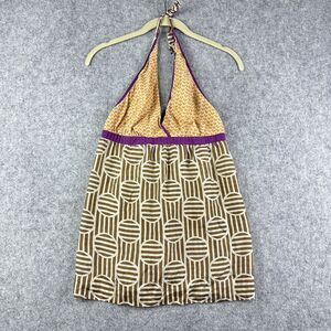 Anthropologie A Common Thread Halter Top Womens P Silk Geometric Tie V Neck Y2K*